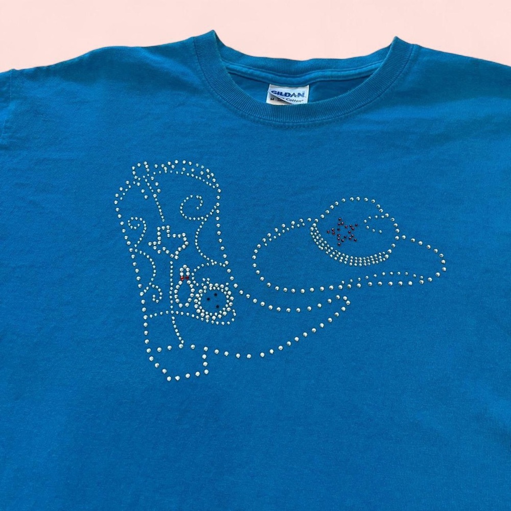 Y2K Western Cowgirl Boot Rhinestone Tshirt Size Medium Rodeo Farmers Daughter